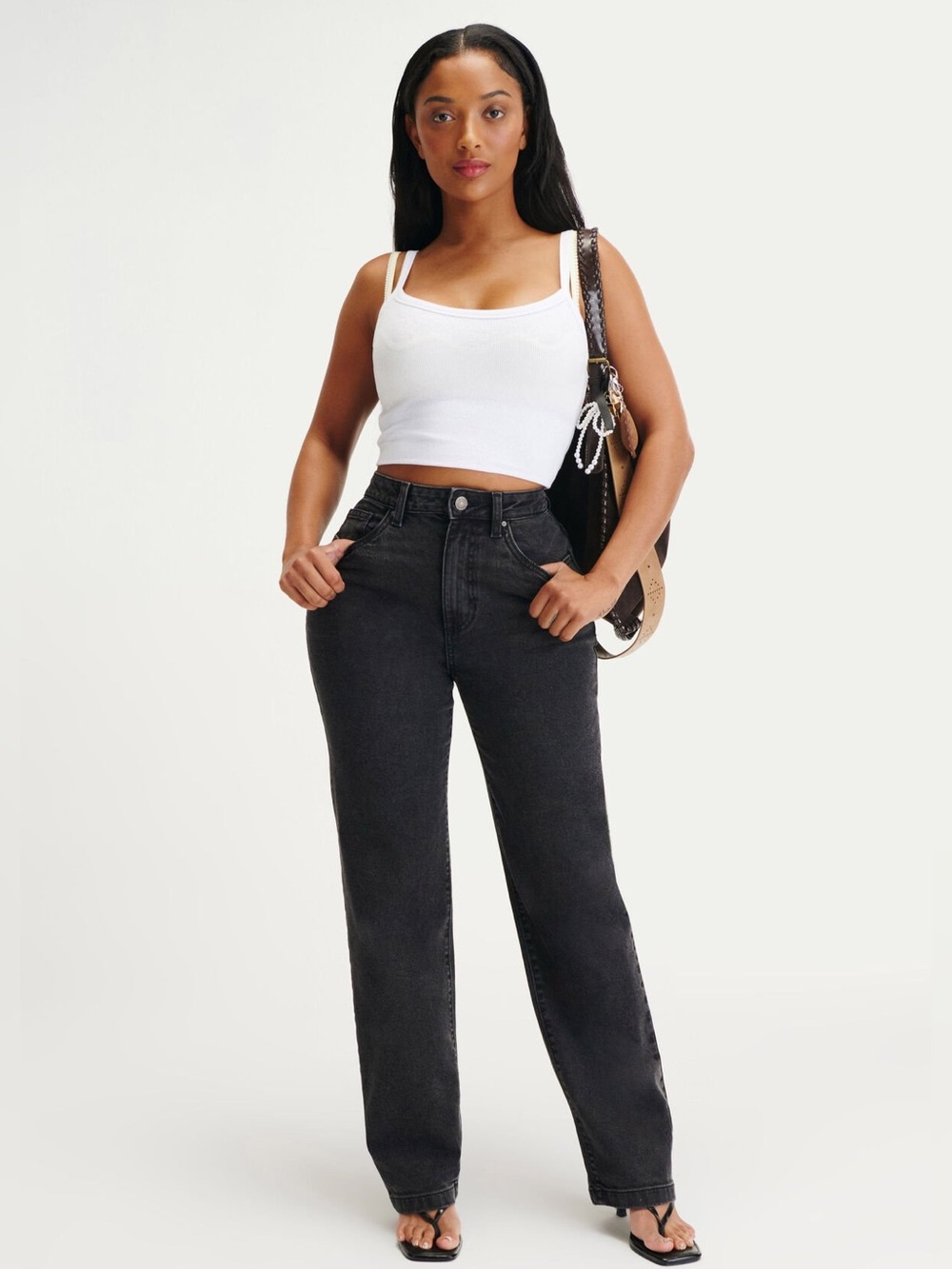 Cotton On Black Curvy Stretch Straight Jeans High Rise US 4 Good Condition